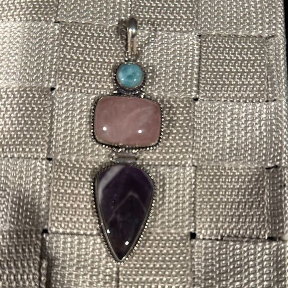 Elegant Silver Pendant with Pink, Purple, and Blue Stones - Picture 1 of 4